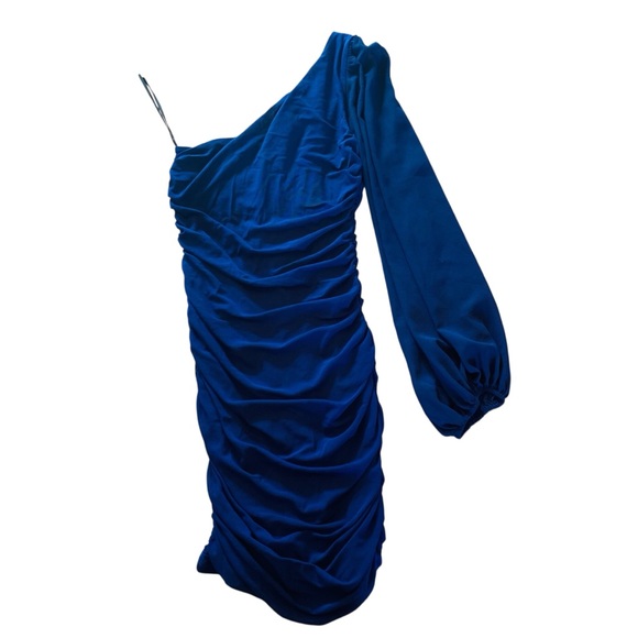 Hello Molly Fitted Dark Blue Mini Dress One Shoulder Ruched Ink - Picture 3 of 6